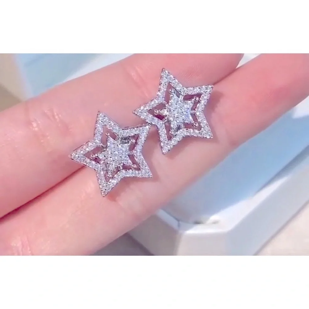 NEW Unisex Sparkling Simulated Diamond Rhodium S925‎ Earrings, 1.5cm